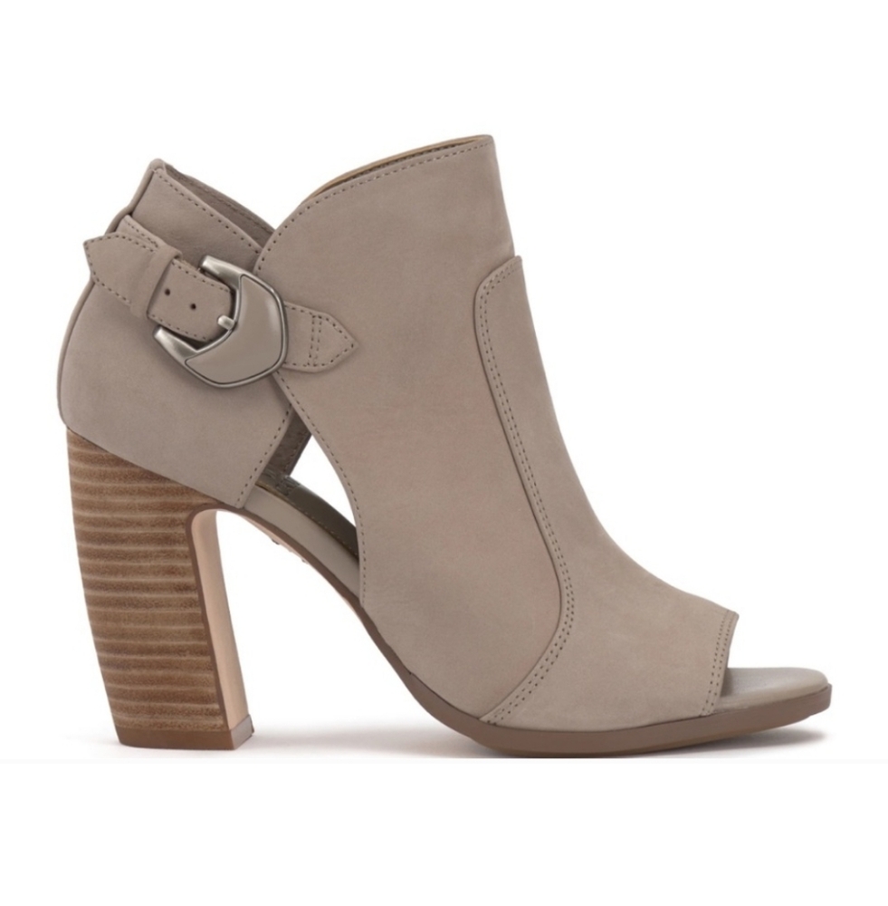 Vince Camuto Taupe Suede Peep-Toe Cutout Ankle Boots